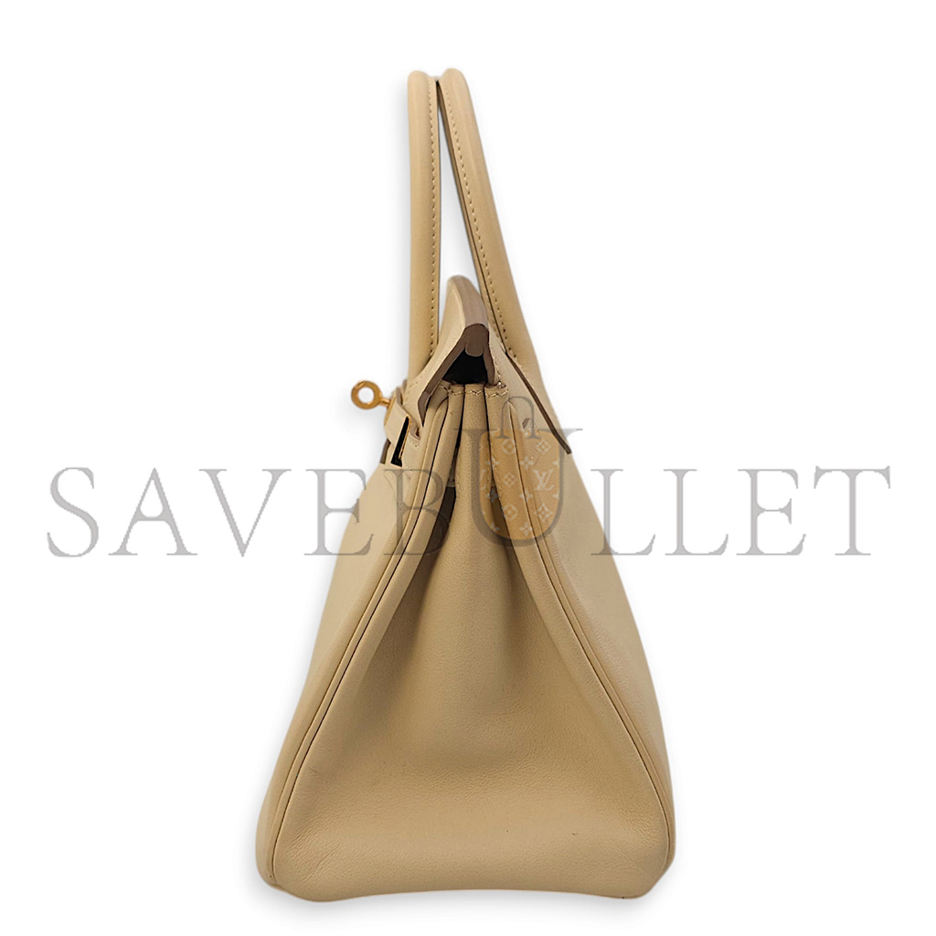 H**mes birkin 30 swift leather trench coat grey gold buttons bag h049362cc01 (30*23*15cm)